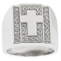 Cross on Crystals Sterling Silver Men's Ring (Size 10) in Silver color
