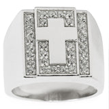 Cross on Crystals Sterling Silver Men's Ring (Size 10) in Silver color