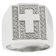 Cross on Crystals Sterling Silver Men's Ring (Size 9) in Silver color