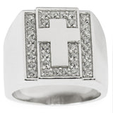 Cross on Crystals Sterling Silver Men's Ring (Size 9) in Silver color
