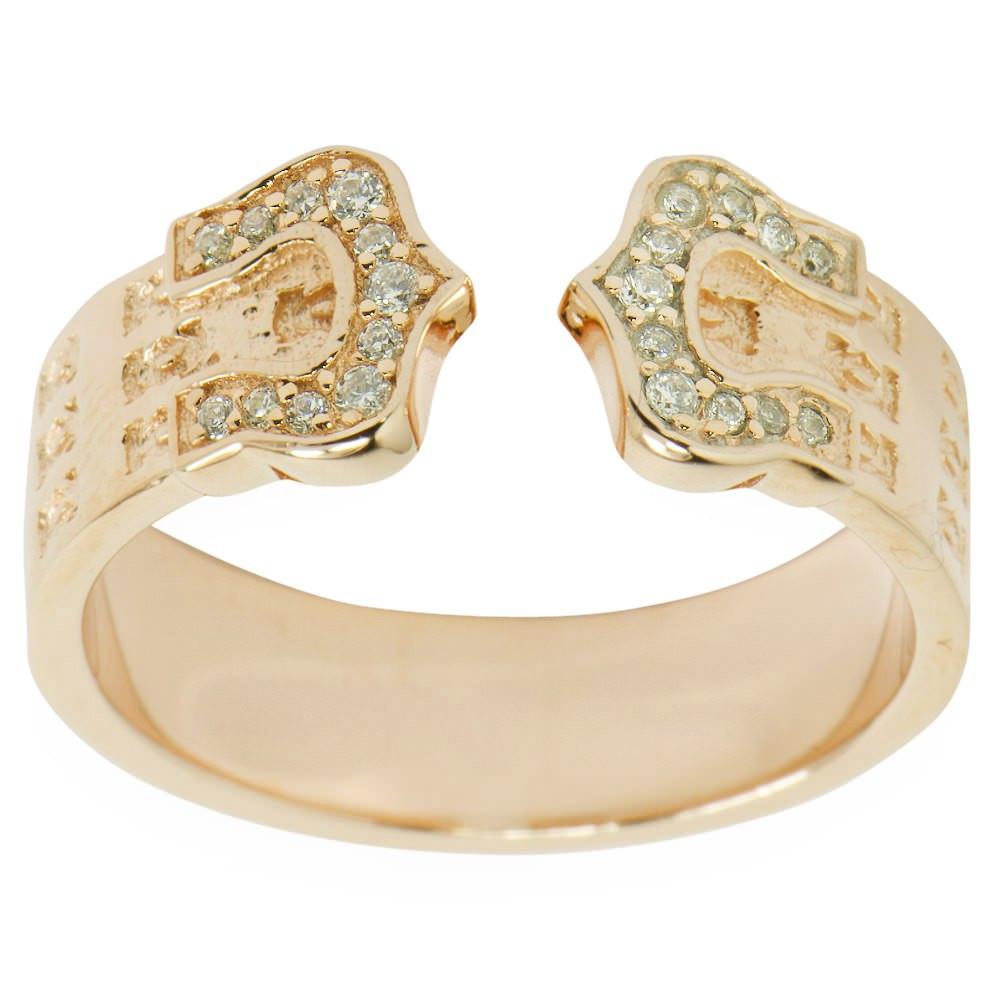 Lucky Horseshoe 14K Gold Plated Sterling Silver Men's Ring (Size 9) in Gold color