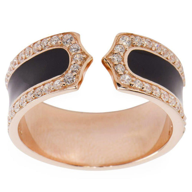 Black Stripe 14 Karat Gold Plated Sterling Silver Men's Ring (Size 10) in Gold color