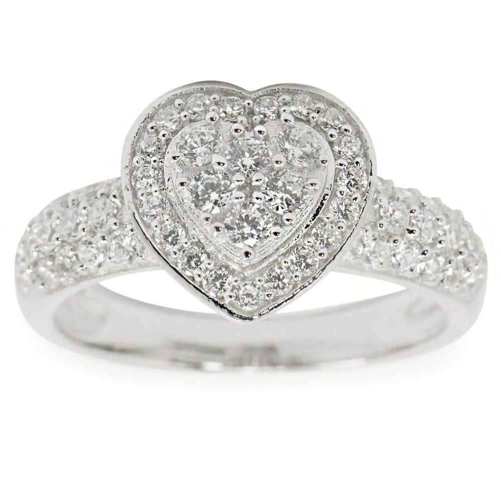 Crystal Heart Sterling Silver Women's Ring (Size 6) in Silver color,  shape