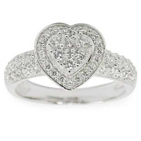 Crystal Heart Sterling Silver Women's Ring (Size 6) in Silver color