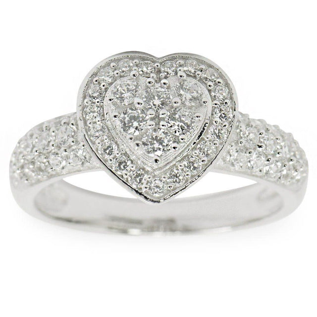 Crystal Heart Sterling Silver Women's Ring (Size 6) in Silver color