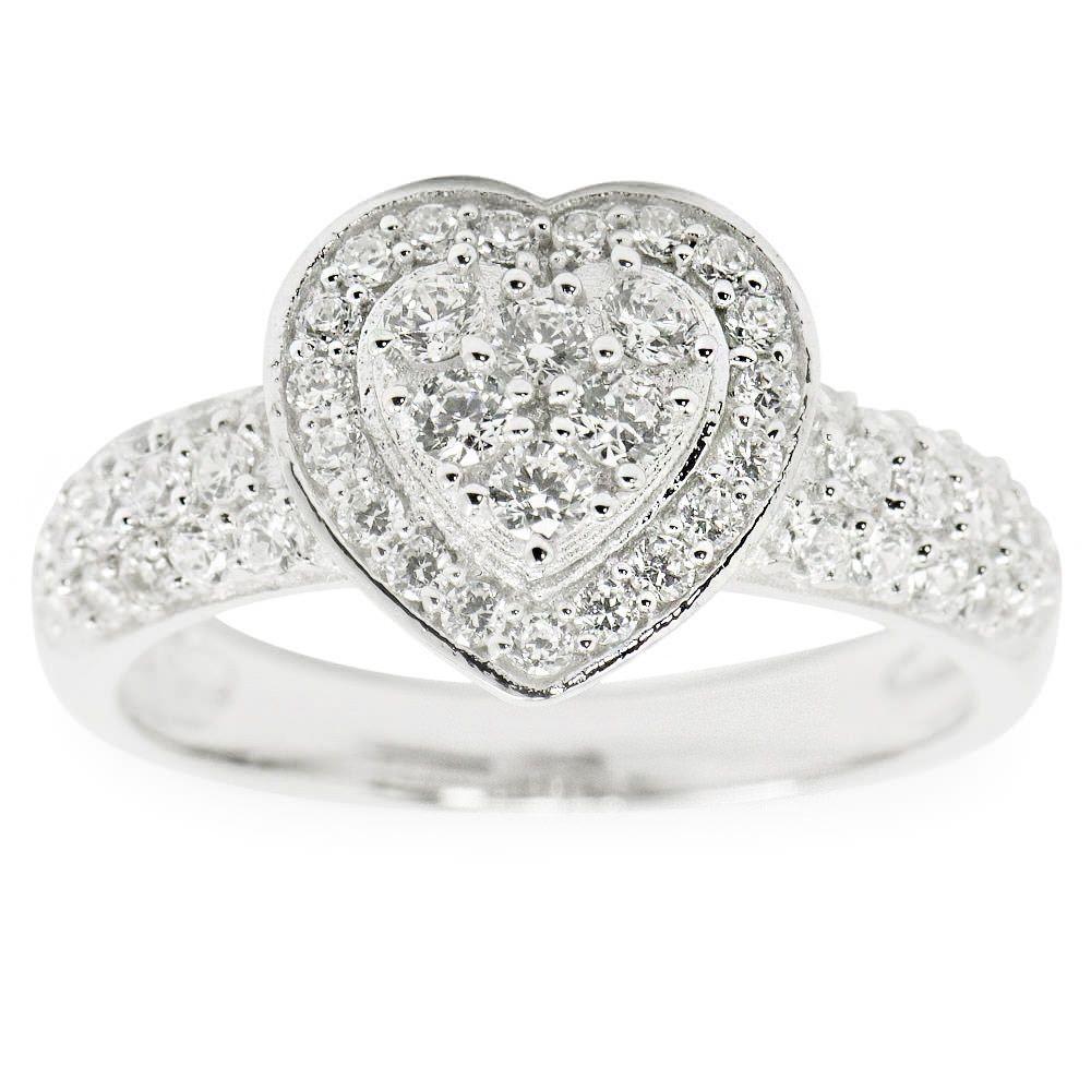 Crystal Heart Sterling Silver Women's Ring (Size 7) in Silver color,  shape