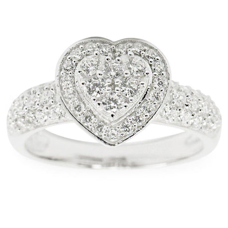 Crystal Heart Sterling Silver Women's Ring (Size 7) in Silver color