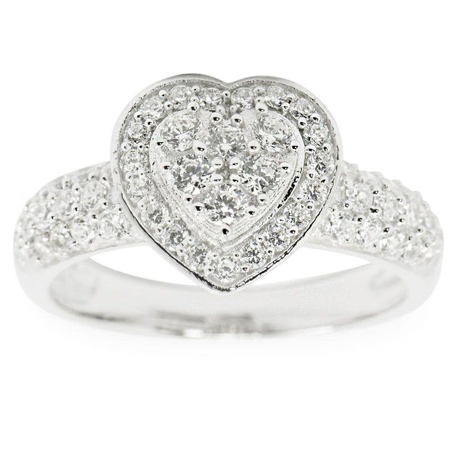 Crystal Heart Sterling Silver Women's Ring (Size 7) in Silver color