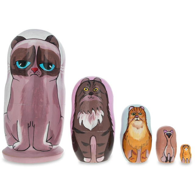 Sad Cat & Friends Wooden Nesting Dolls 5.75 Inches in Multi color,  shape