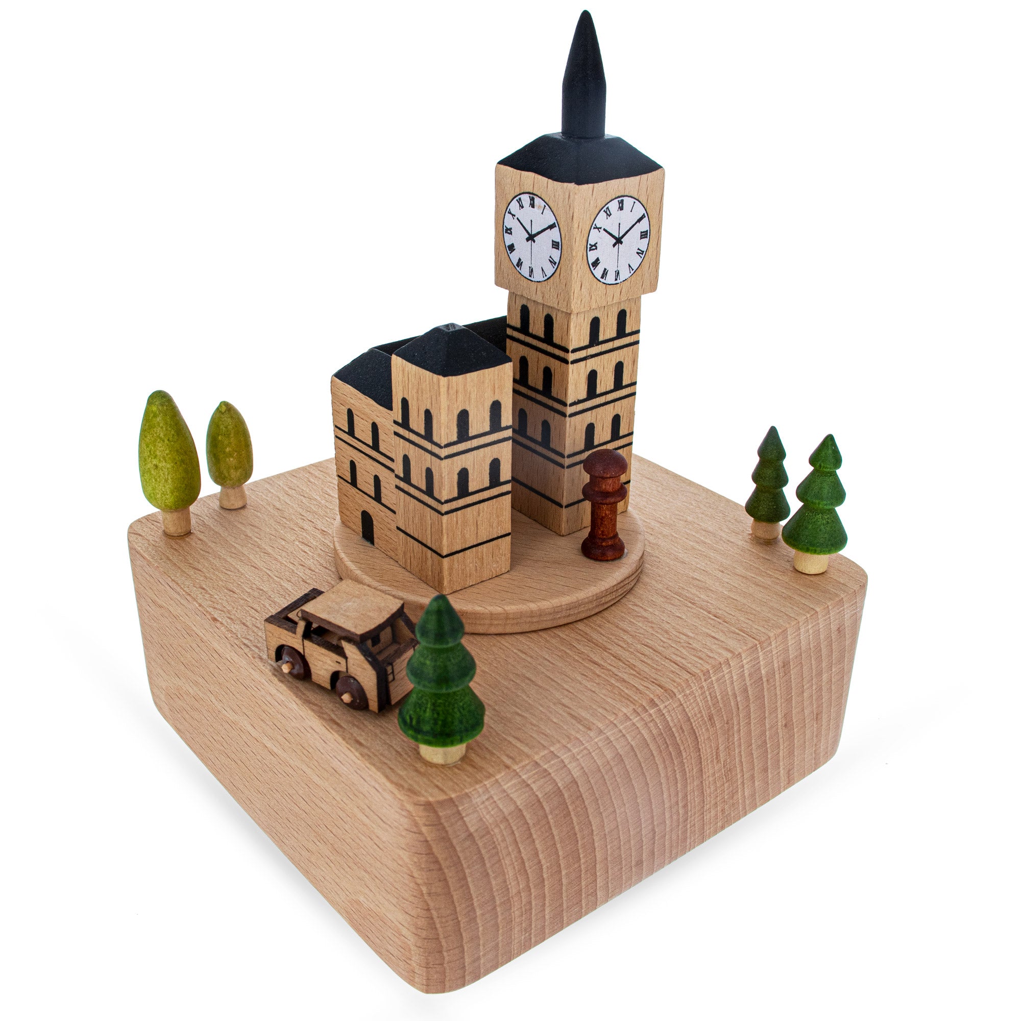Big Ben, London Musical Figurine with Moving Magnetic Car in Brown color
