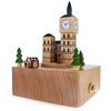 Wood Big Ben, London Musical Figurine with Moving Magnetic Car in Brown color