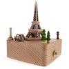 Wood Eiffel Tower, Paris, France Wooden Musical Figurine with Moving Car in Brown color Square