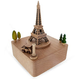 Eiffel Tower, Paris, France Wooden Musical Figurine with Moving Car in Brown color Square