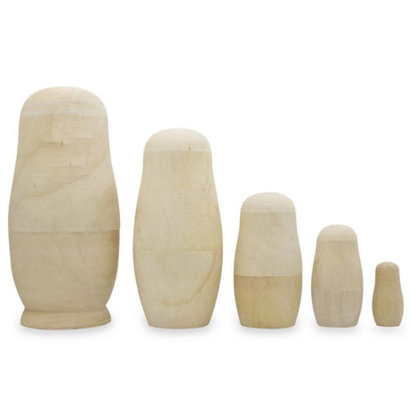 Set of 5 Unpainted Wooden Nesting Dolls Craft 6 Inches in beige color,  shape