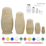 Set of 5 Unfinished Unpainted Wooden Nesting Dolls Craft DIY Kit 6 Inches in beige color,  shape