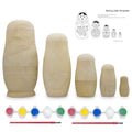 Set of 5 Unfinished Unpainted Wooden Nesting Dolls Craft DIY Kit 6 Inches in Beige color