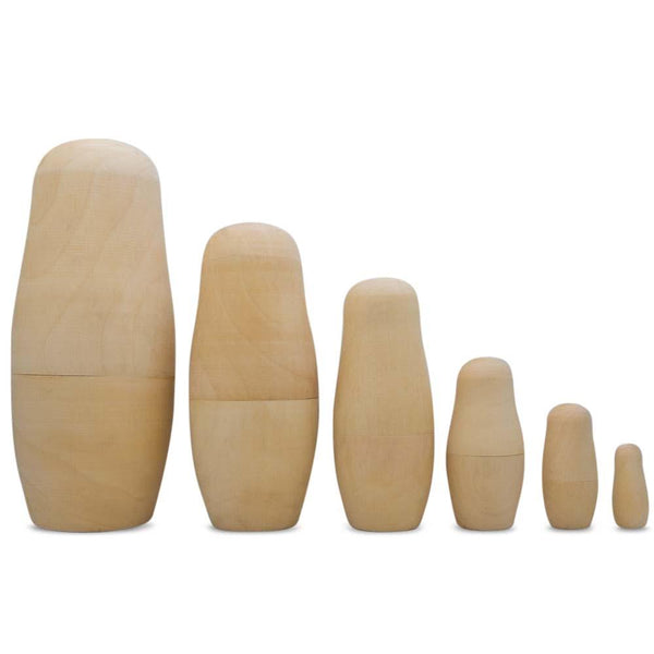 Set of 6 Unfinished Wooden Nesting Dolls Craft 6.5 Inches in beige color,  shape