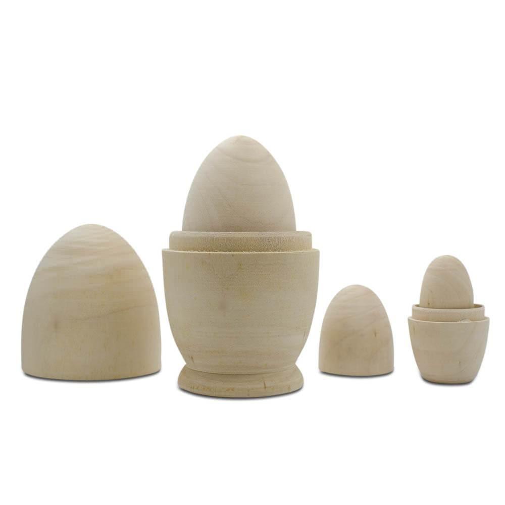 Wood Set of 4 Unpainted Wooden Nesting Eggs Craft 5.25 Inches in Beige color