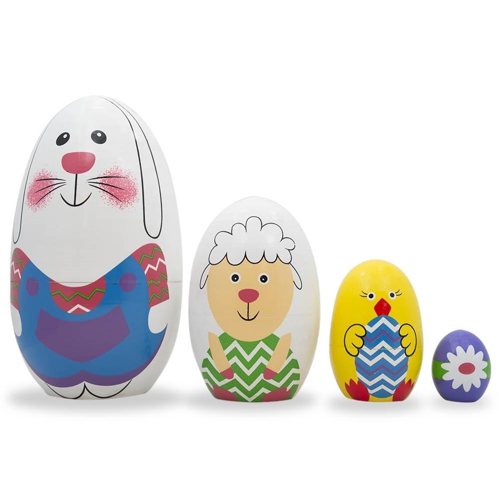 Set of 4 Unpainted Wooden Nesting Eggs Craft 5.25 Inches , dimensions in inches: 5.25 x 5.25 x