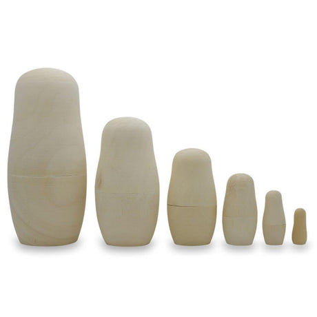 Set of 6 Unfinished Blank Wooden Nesting Dolls Craft 5.5 Inches in beige color,  shape