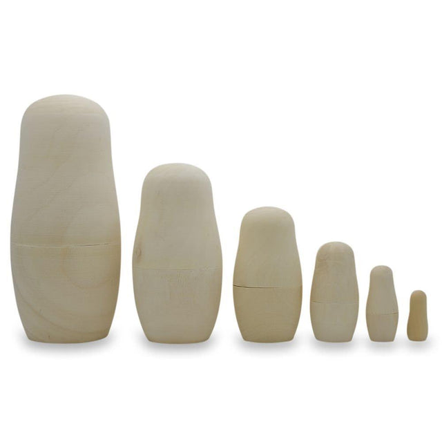 Set of 6 Unfinished Wooden Nesting Dolls DIY Craft Blanks for Painting 5.5 Inches in Beige color
