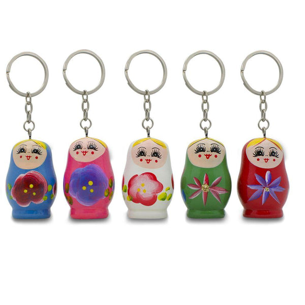 5 Wooden Matryoshka Dolls Key Chains 1.75 Inches by BestPysanky