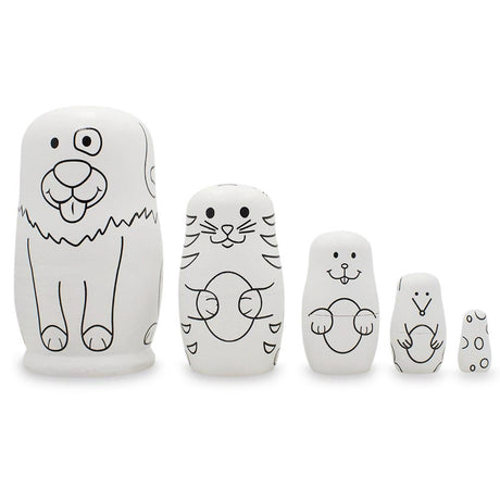 Wood 5 Unpainted Animals Wooden Nesting Dolls Matryoshka 4.75 Inches in White color