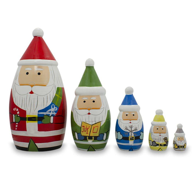 Set of 5 Multicolor Santa with Christmas Gifts Wooden Nesting Dolls 5.5 Inches in red color,  shape