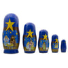 Wood Set of 5 Nativity Scene Set Wooden Nesting Dolls 5.75 Inches in blue color