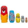 5 Animals Lion, Elephant, Dog & Cat Wooden Nesting Dolls 5.75 Inches in orange color,  shape