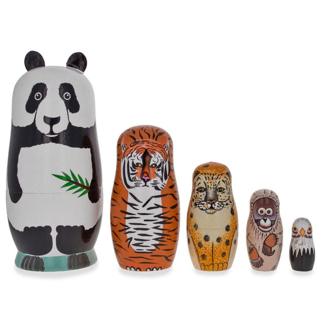 Wood Panda, Tiger, Leopard, Monkey, Eagle Wooden Nesting Dolls in Multi color