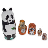 Panda, Tiger, Leopard, Monkey, Eagle Wooden Nesting Dolls ,dimensions in inches: 5.5 x 1.3 x