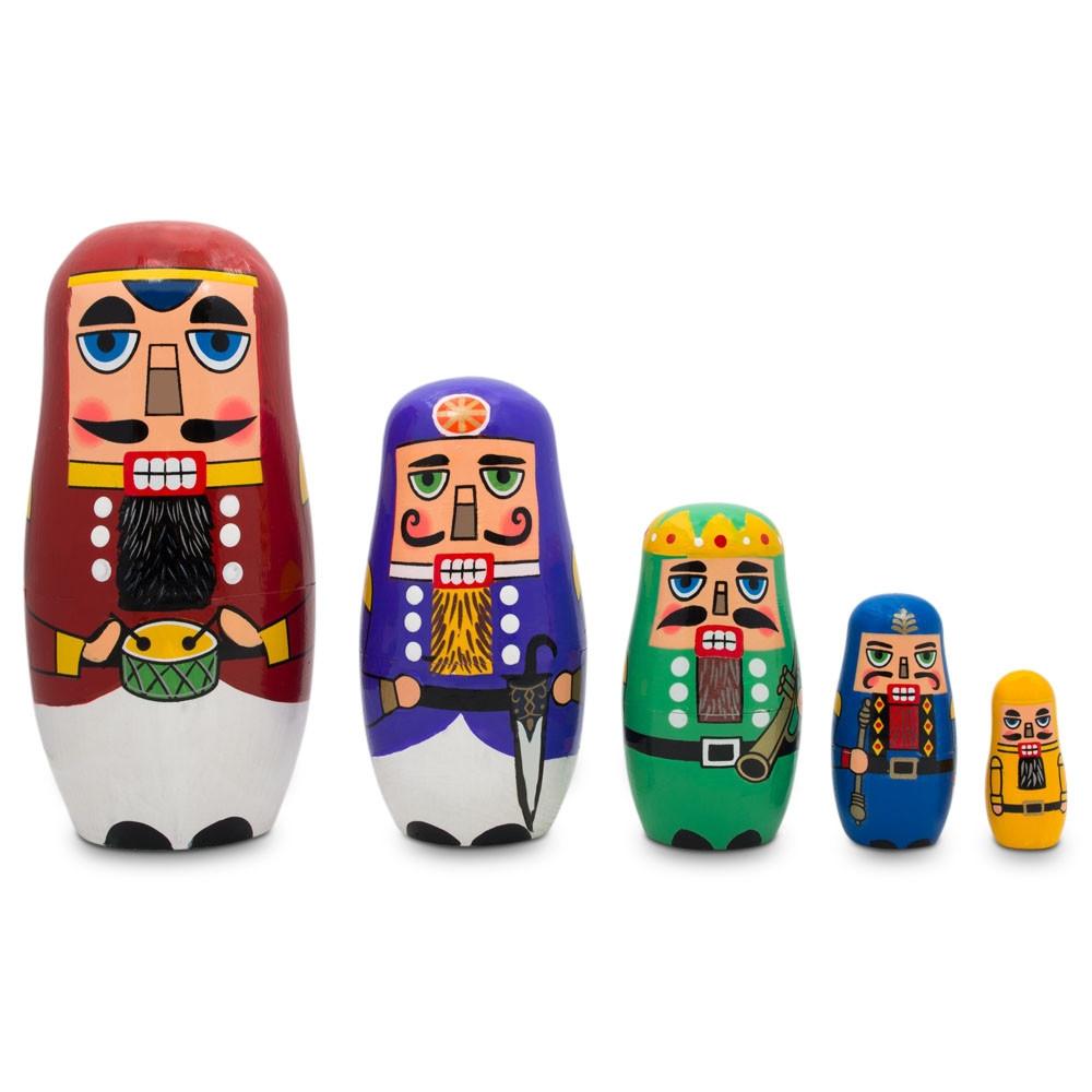 Nutcrackers with Drums, Sword, Trumpet Wooden Nesting Dolls 5.5 Inches in Multi color,  shape