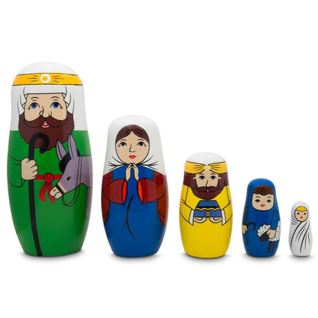 Joseph, Mary, and Jesus Nativity Scene Wooden Nesting Dolls 5.75 Inches in blue color,  shape