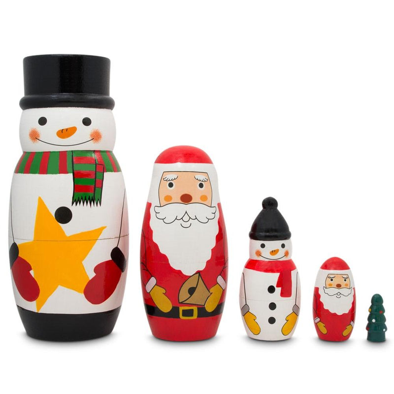 Santa, Snowman & Christmas Tree Wooden Nesting Dolls 5 Inches by BestPysanky