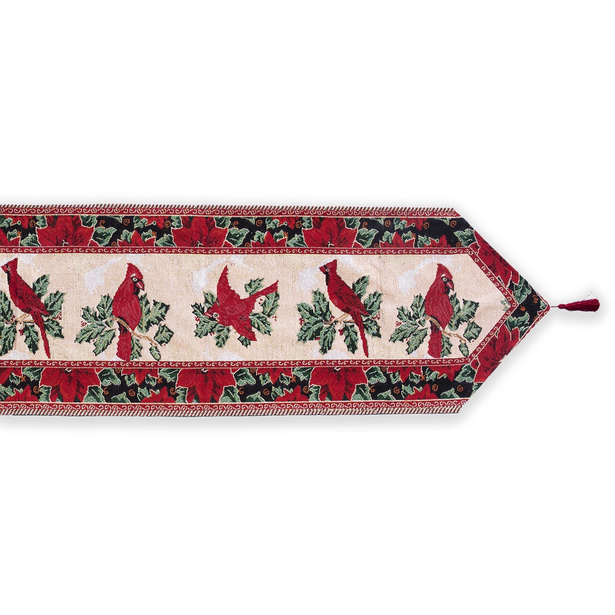 Cardinal, Mistletoe Poinsettia Christmas Tablecloth Holiday Runner 77 Inches , dimensions in inches: 77 x 69.5 x 13.5