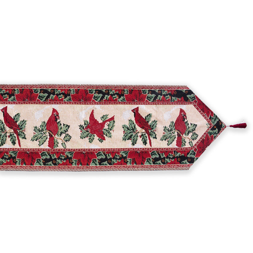 Cardinal, Mistletoe Poinsettia Christmas Tablecloth Holiday Runner 77 Inches , dimensions in inches:  x  x