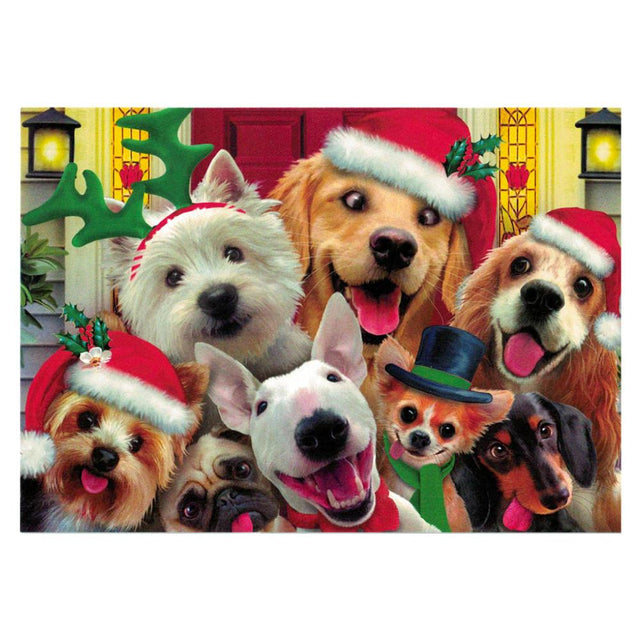 It's Christmas! Smiling Dogs Greeting Card in Multi color, Rectangular shape