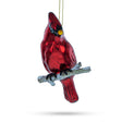Exquisite Hand-Painted Cardinal on Branch - Premium Blown Glass Christmas Ornament in Red color,  shape