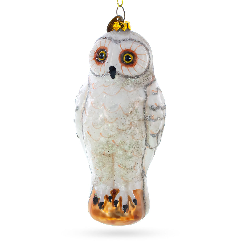 White Owl Glass Christmas Ornament in White color Figurine