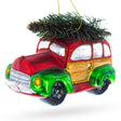 Car Carrying Artificial Christmas Tree - Vintage-Inspired Blown Glass Ornament in Multi color,  shape