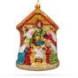 Magnificent Large Nativity Scene - Blessed Blown Glass Christmas Ornament in Gold color,  shape