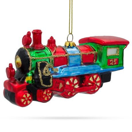 Steam Train - Lustrous Blown Glass Christmas Ornament in Multi color,  shape