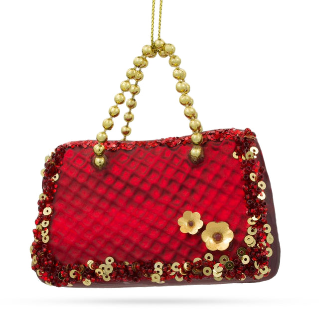 Red Purse Blown Glass Christmas Ornament in Red color