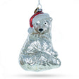 Polar Bear in Santa Hat Glass Christmas Ornament in Silver color