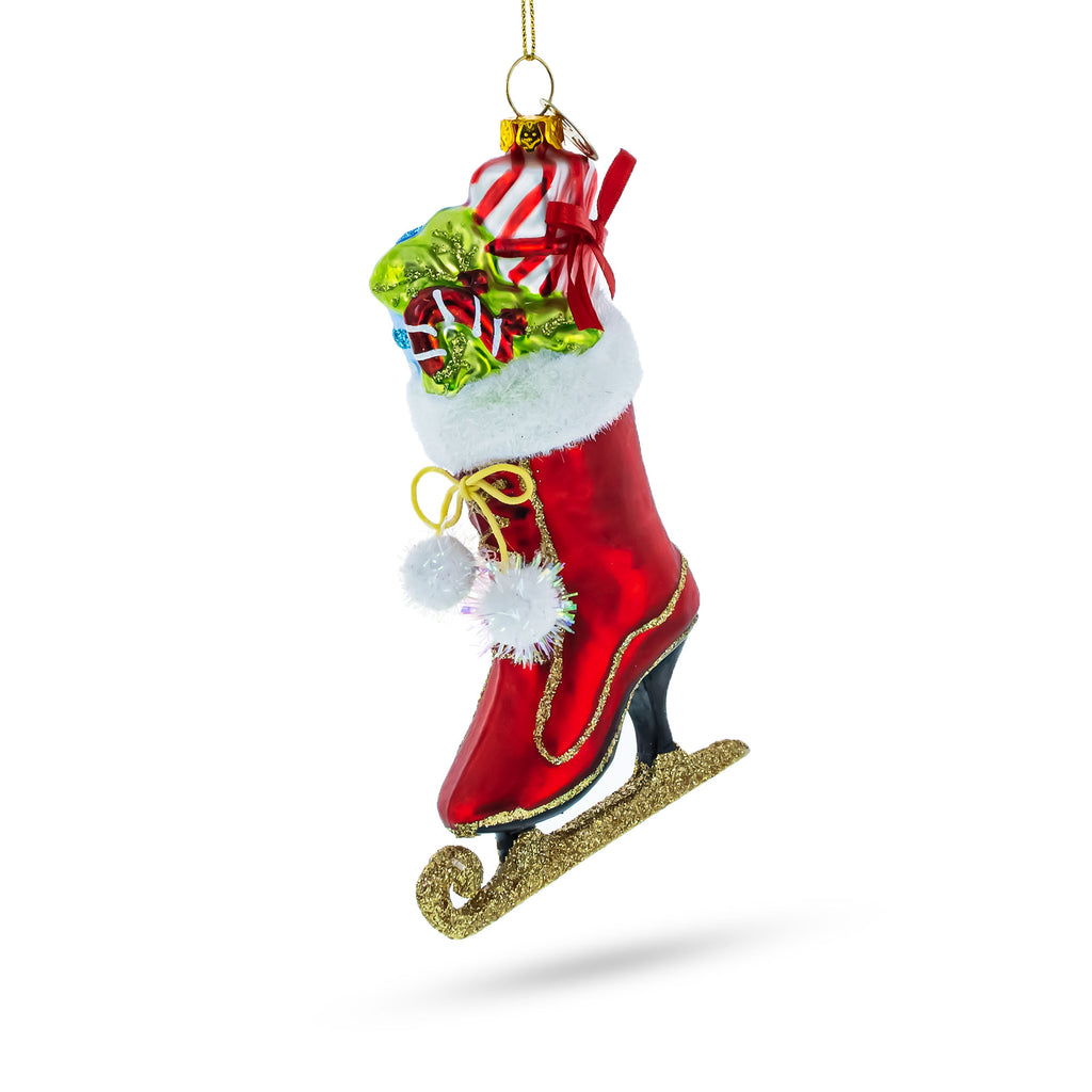 Red Ice Skate Glass Christmas Ornament in Red color Figurine