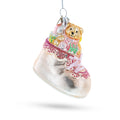 Teddy Bear Baby's First Glass Christmas Ornament in Pink color Figurine
