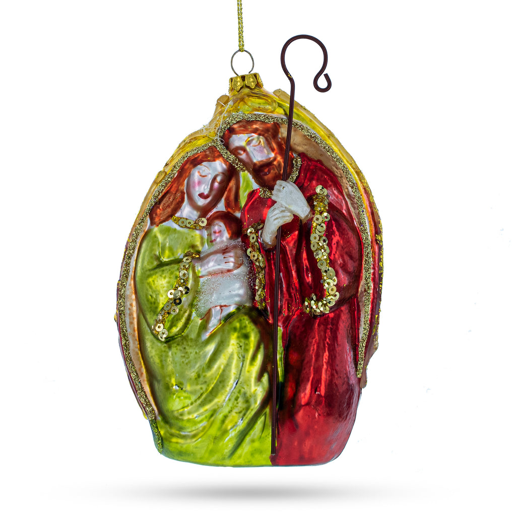 Nativity Scene Blown Glass Christmas Ornament in Red color Figurine