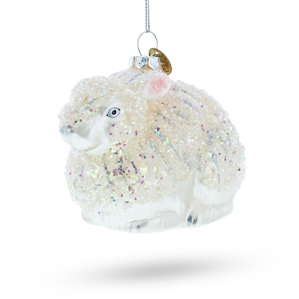 White Sparkling Bunny Glass Christmas Ornament in White color Figurine