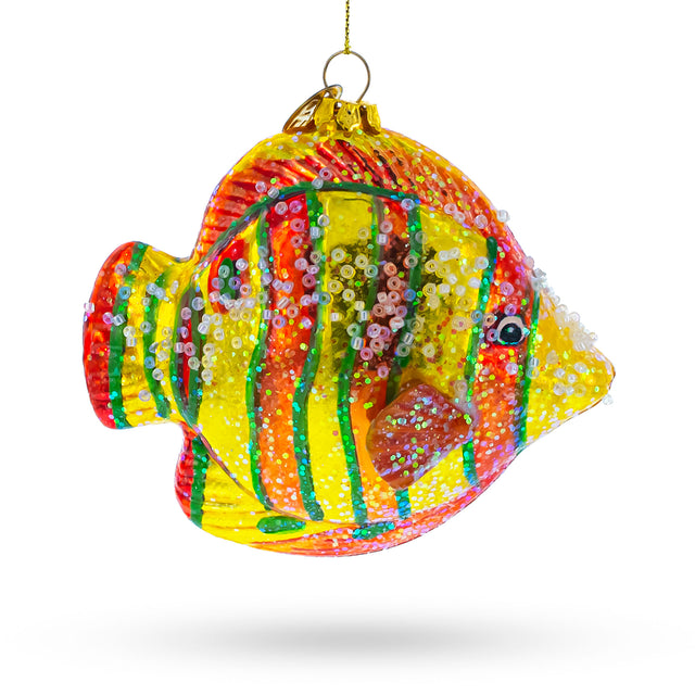 Glass Colorful Aquarium Fish Scene - Dazzling Blown Glass Christmas Ornament in Yellow color